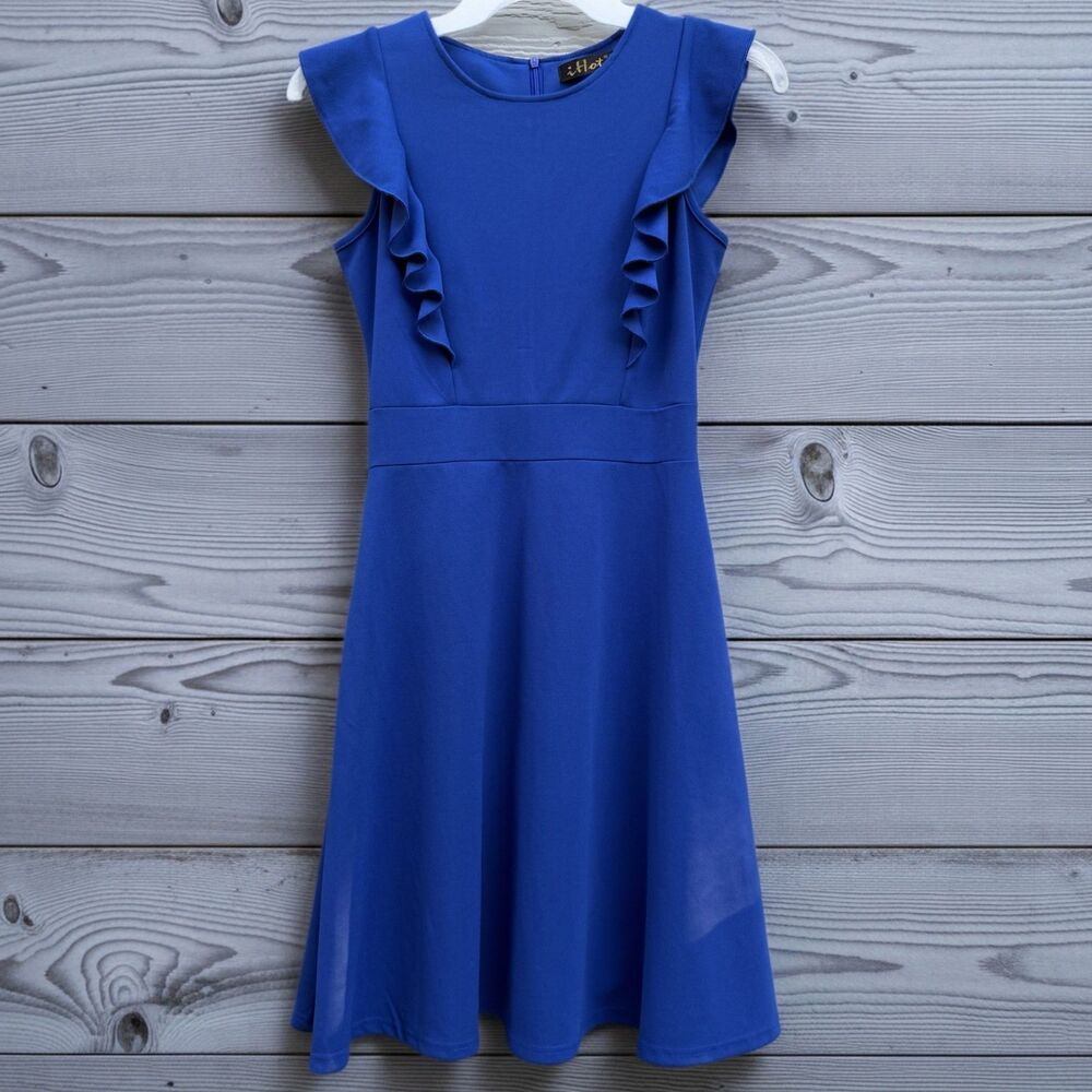 iHot Size S Royal Blue Faux Wrap Ruched Cocktail Party Dress Women Polyester